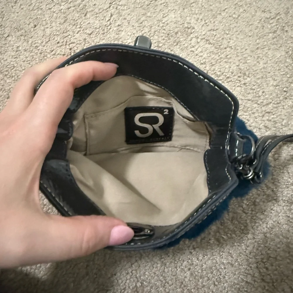 Sondra Roberts SR² Navy Faux Fur & Patent Leather Wristlet